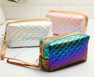 China Universal Embroidered Grid Fashion Colorful Laser Bag Travel Storage Bag Wash Cosmetic Bag for sale