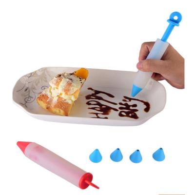 China Viable Kitchen Dining Silicone Food Writing Pen Chocolate Cake Decorating Tools Cup Ice Cream Graffiti Whistling Pen Squeezing Cream Gun for sale