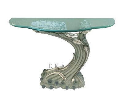 China Classic Half Moon Classic Hand Carved Glass Top Luxury Console Table for sale