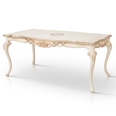 China Classic Elegant Classic Style Solid Wood European Carved Dining Table Set French Romantic Hand Painted Flower and Gold Leaf Dining Table for sale