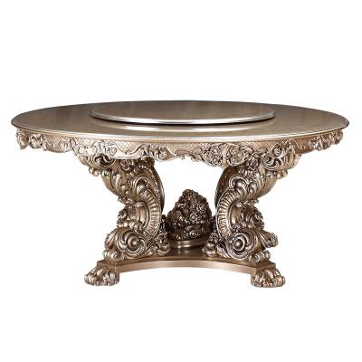 China Classic Carved Classic Carved Luxury Italian Antique Baroque Wood Hand Carved Furniture Gold Round Dining Table Chair Royal Dining Set for sale