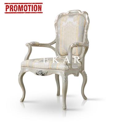 China Dining Room Furniture Luxury Classic Design Elegant Carved Antique Solid Wood Carved Retro Diner Upholstery Fabric Dining Chair for sale