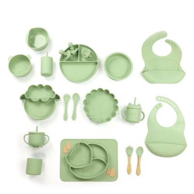 China BPA Free Wholesale Supplies Silicone Dinner Supplies Baby Bib Spoon Bowl Feeding Set Cup for sale