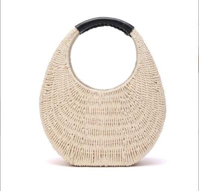 China Custom Logo Wholesale Bulk Moroccan Straw Bag Beach Rattan Straw Straw Tote Bag With PU Handle High Quality for sale