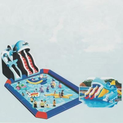 China 0.9mm +0.55mm PVC Tarpaulin Outdoor Commercial Inflatable Water Park Giant Floating Pools With Slide For Sale for sale