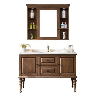 China 48 Inch Brown Color Single Sink Solid Wood Plywood Bathroom Vanity BESUN Eco-friendly Water Proof for sale