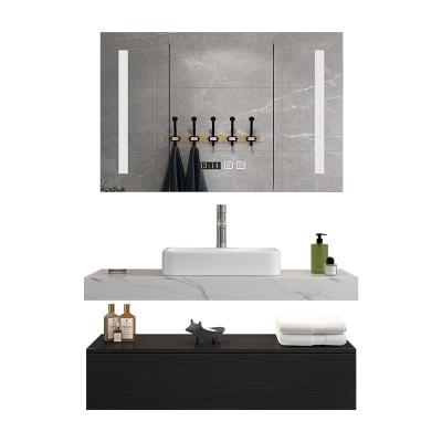 China Modern Wall Mounted Double Layers With LED Light Mirror With Storage Cabinet Bathroom Vanity for sale