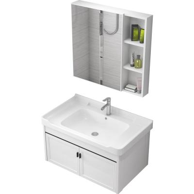 China Modern Wall Mounted Home Bathroom Furniture Ceramic Mirror Hotel Sink Bathroom Cabinet for sale