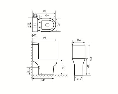 China Double-Flow Sanitary Ware 2-Piece Toilet P-Trap Bathroom Water-Efficient Toilet for sale