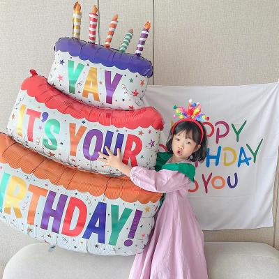 China Hot Selling Movie Birthday Party Decoration Foil Balloon Children's Colorful Three-layer Cake Party Decoration Happy Birthday Cake Balloon for sale