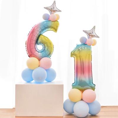 China Creative Party Decoration Number Foil Balloon Party Number Column Balloon Set Cartoon Little Mermaid Gradient Color Balloon for sale