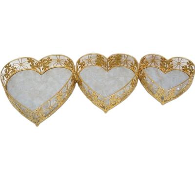 China 3 Pieces New Traditional Art Craft Gift Jewelry Box Iron Marble Heart Shape Home Metal Decoration Cosmetics Desktop Storage Casket Decor for sale