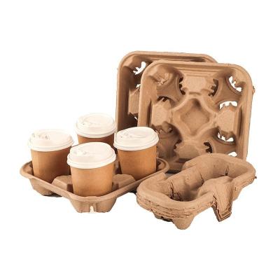 中国 4 Cup Disposable Coffee Tray Biodegradable and Compostable Cup Holder Durable Drink Carrier for Hot or Cold Drinks 販売のため