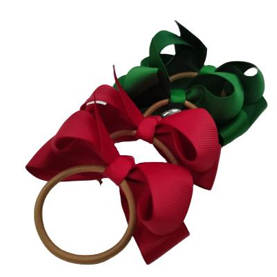 China Hair Accessories Solid Color Christmas Hair Scrunchies Kids Netting Set Satin Christmas Bow Hair Tie For Little Girls for sale