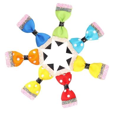 China Sweet Hair Bow For Girls Crayon Back To School Glitter Bow Hair Clips for sale