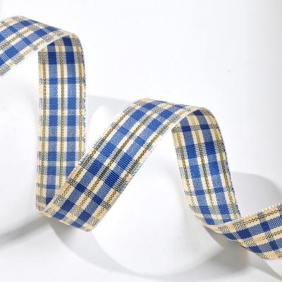 China Factory New Sustainable Polyester 25mm Gingham Checked Plaid Ribbon For Garments Accessories for sale