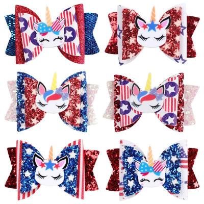 China Newcomer Unicorn Party Children's Hair Bow Clip Holiday Soft American Independent Hair Bow Hair Bow Accessory for sale