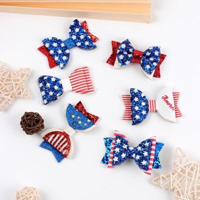 China Holiday Wholesale American Independent Hair Bow Hair Tie Day Party Children's Hair Bow Clip for sale