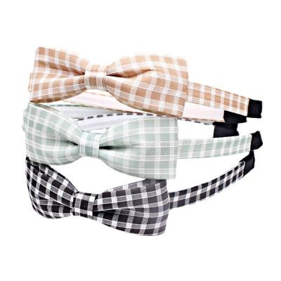 China Headband Light Plaid Fabric Bow Hairband Bow Gingham Headband For Kid Baby for sale