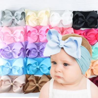 China Other Baby Hair Bow Nylon Headbands Newborn Girls Solid Soft Headwraps for sale