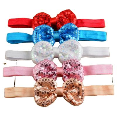 China Good for skin contact babies hair bow wholesale sequins bow elastic headband baby headband for sale