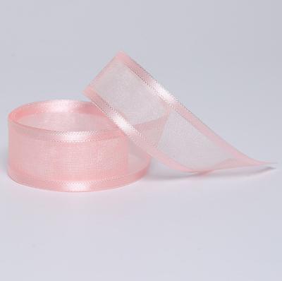 China Wholesale High Quality 6MM-50MM Solid Color Polyester Solid Color Organza Ribbon With Stain Edge Sheer Ribbon For Gift Wrapping for sale