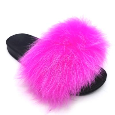 China Fashion Trend Spring Pink Summer Autumn Winter Fox Fur Slippers Ladies Fox Fur Slippers for sale