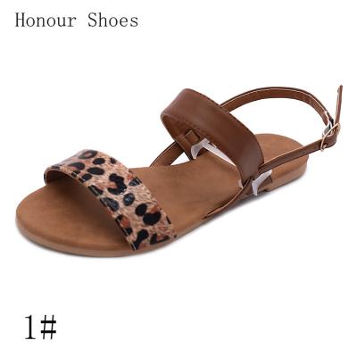 China Durable PVC outsole summer brown PU with leopard PU metal buckle girls sandals for sale