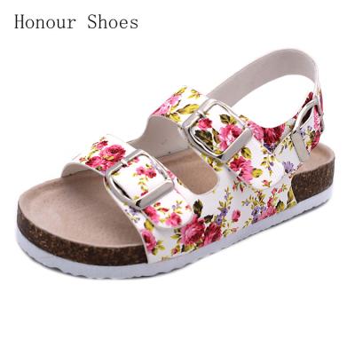 China Meng Bao's new small fresh flower summer durable supreme plug the side midsole pigskin toe girls open top oil sandals for sale