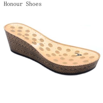 China 2019 Hot Wood Wedge And PU Material TPR Large Size Female High Heel Ladies Sole for sale