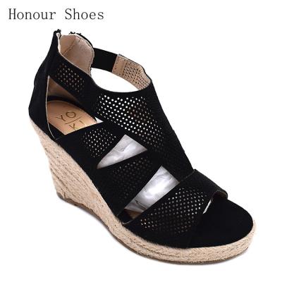 China Best Selling High Quality Durable Hemp Rope Side Foot Wedge High Heel Waterproof Sticky Sandals for sale