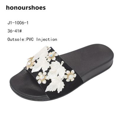 China European women sandals PVC outsole upper with pearls with leaf low price sandals for sale