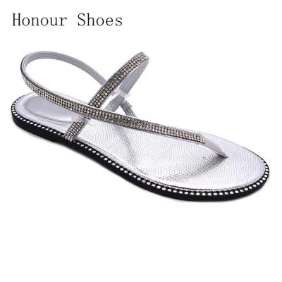 China New Durable Bohemian Ladies Rhinestones Black Outsole Sandals for sale