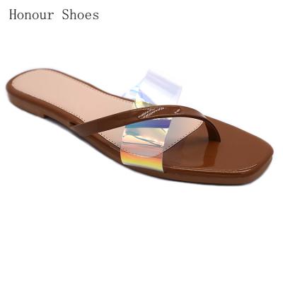 China Durable High Quality PU Cross Reflective Ladies Color Strap Flat Sandals for sale