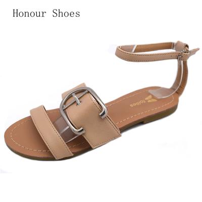 China TPR Fashion Arabic Style Metal Buckle Design Leather Flat Sandals Women for sale