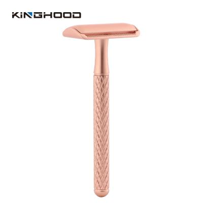 China Double Edge Rose Gold Customized Lady Body Double Edge Safety Razor Male Face Metal Portable Razor for sale