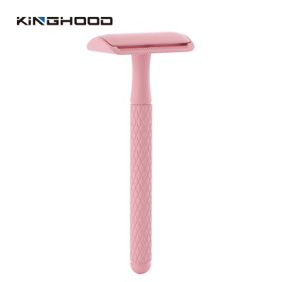 China Custom Double Edge Blade Women's Razor Barber Pink Brass Handle Shaving Safety Razor for sale