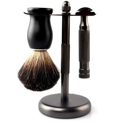 China Wholesale Single Blade Metal Shaving Razor And Badger Hair Shaving Brush Shaving Set for sale