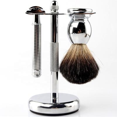 China Shaving Razor Set High Quality Men Customize Logo Exclusive Black Double Edge Blades Shaving Brush Safety Razor Kit for sale