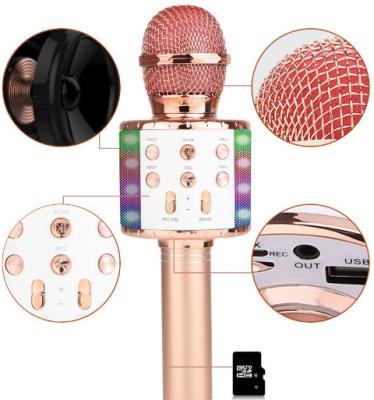 China Portable Handheld Karaoke Wireless Microphone 858L Bluetoot Speaker Home KTV Player With LED Function Dancing Record For Kids for sale