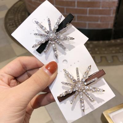 China Stylish Simplicity CHUHE Alloy Rhinestone Snowflake Duck Bill Hairpin Women Girls Hair Accessories Beads Side Clip for sale