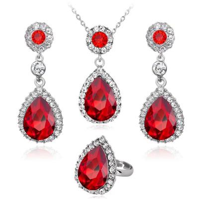 China 2021 New Fashionable Luxurious Alloy Crystal Stone Necklace And Earring Women Multi Colors Crystal Jewelry Set for sale