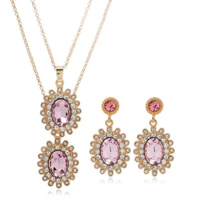 China Trendy Trendy Earrings Ring Necklace Jewelry Set Body Jewelry Pink Zircon Stone for sale