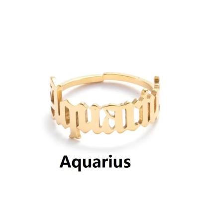 China FASHIONABLE Sliver Gold Zodiac CHUHE Ring Horoscope Alphabet Ring Fashion Open Constellations 12 Rings for sale