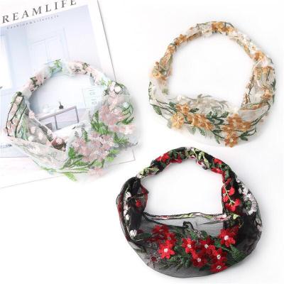 China Fashion Sense Fashion Embroidered Lace Headband Ladies Face-Washing Tulle Headband for sale