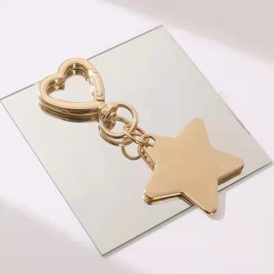 China Rose Gold Pink Star Heart Durable Brass Round Fashion Key Ring Keychain Snaphook Swivel Rotating Carabiner Cute Clasp For Handbag for sale