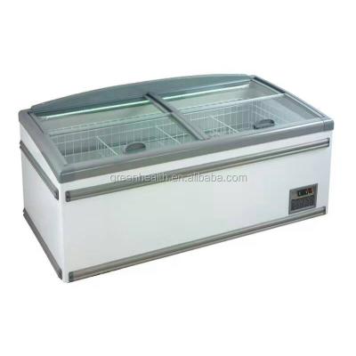 China Popular Freezer CE Single-Temperature Glass Lid Island Cooled Commercial Refrigerator Curved Freezer Island for sale