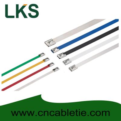 China 4.6*150mm 316/304/201 grade Ball-lock Epoxy-polyester coated stainless steel cable tie for sale