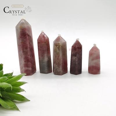 China Wholesale 100% Natural Healing Customized Natural Healing Crystal Tower Strawberry Quartz Wand Different Size for sale