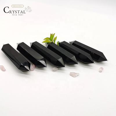 China 100% Natural Healing Wholesale Hand Polished Natural Reiki Stone Healing Double Headed Black Obsidian Wand Point Column for sale